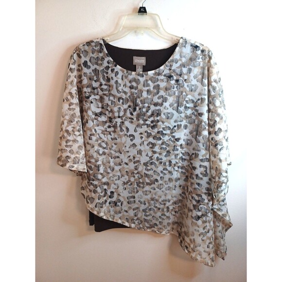 Chico's 2 Womens Wrap Scarf Top Brown Animal Print Assymetrical Round Neck - Picture 1 of 8